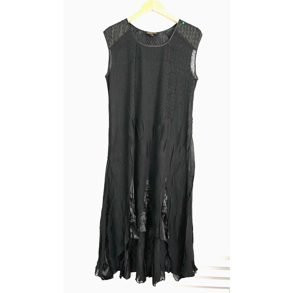 Jerry‎ T New York Womens Dress Sz XL Sheer Fairy Grunge Crinkle Hi Lo Sleeveless